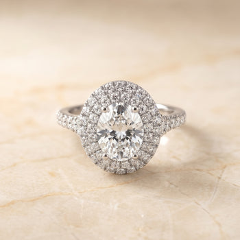 The Britney Double Halo Oval Engagement Ring Setting in Platinum