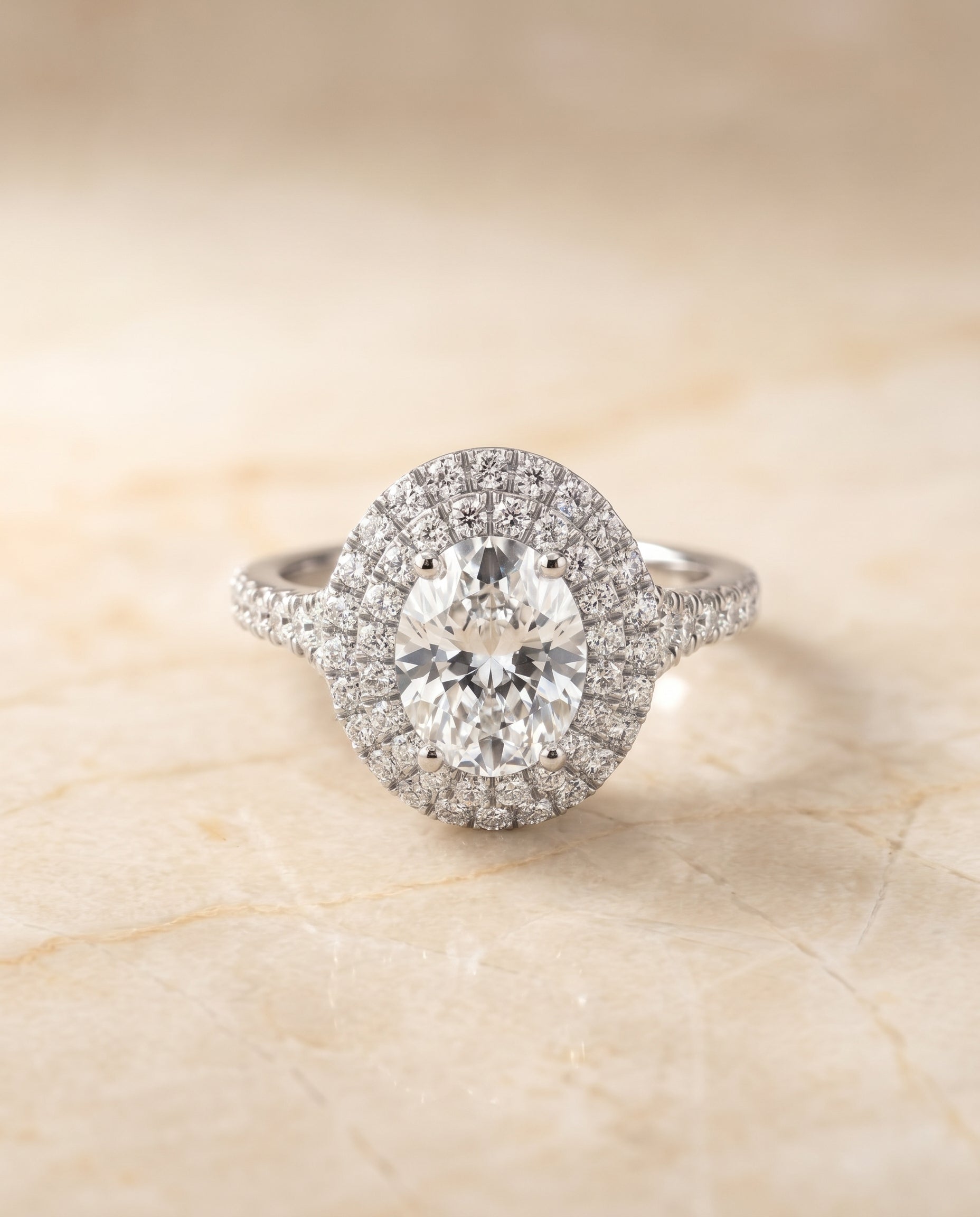 Britney Select Double Scalloped Pave Halo Oval in 14K White Gold – view 1