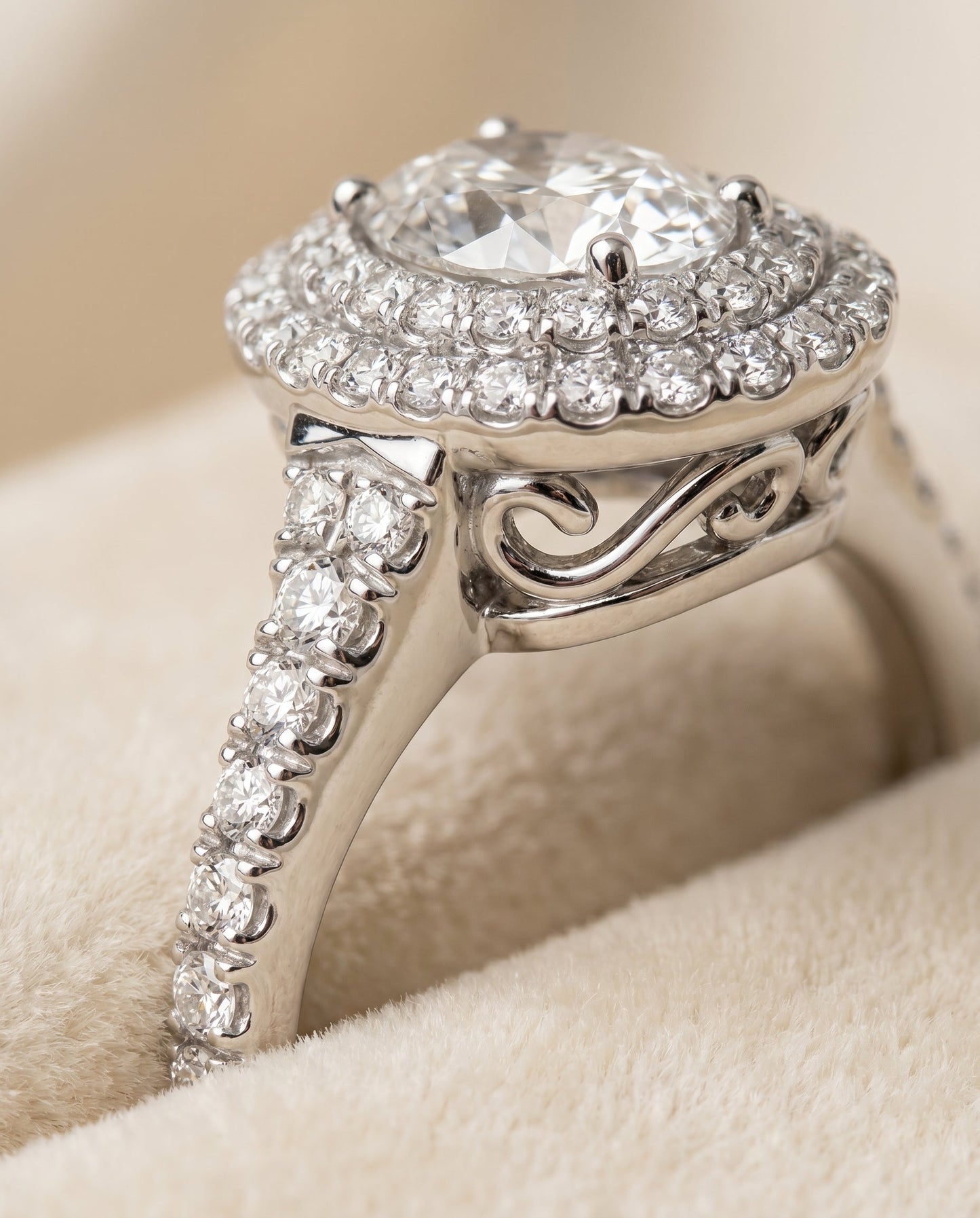 Britney Select Double Scalloped Pave Halo Oval in 14K White Gold – view 4