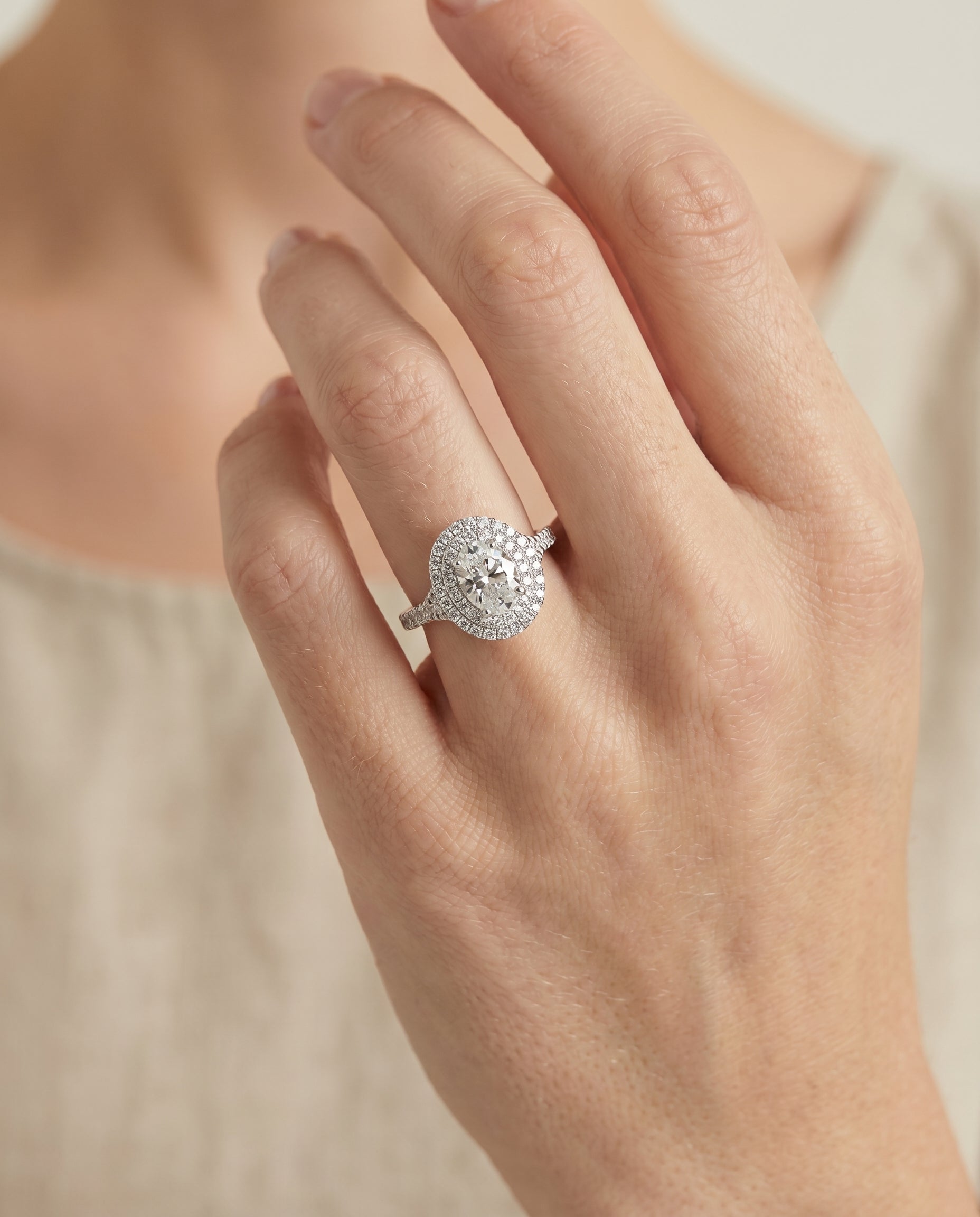 The Britney engagement ring setting in Platinum, double halo design | RockHer