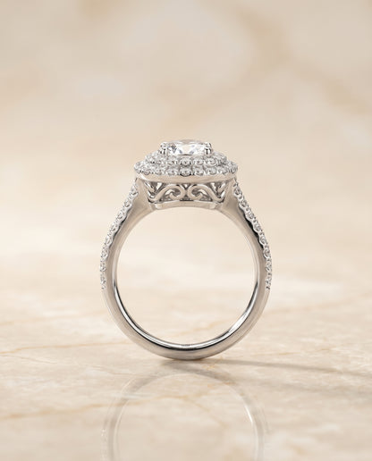 Double Scalloped Pavé Halo Oval, in Platinum, pave setting – side profile | RockHer