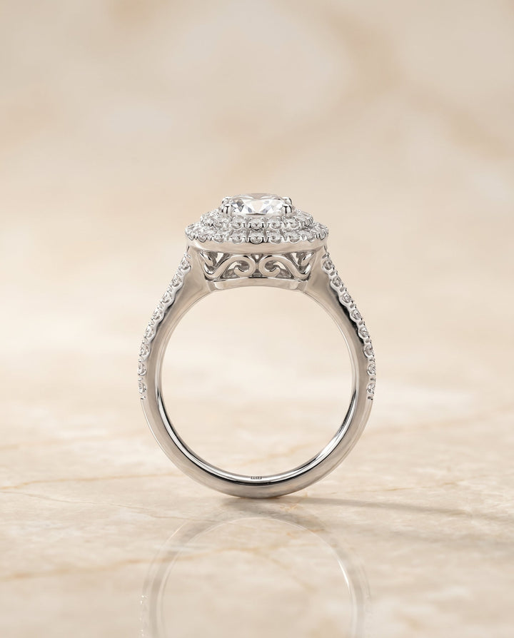Britney Select Double Scalloped Pave Halo Oval in 14K White Gold – view 6