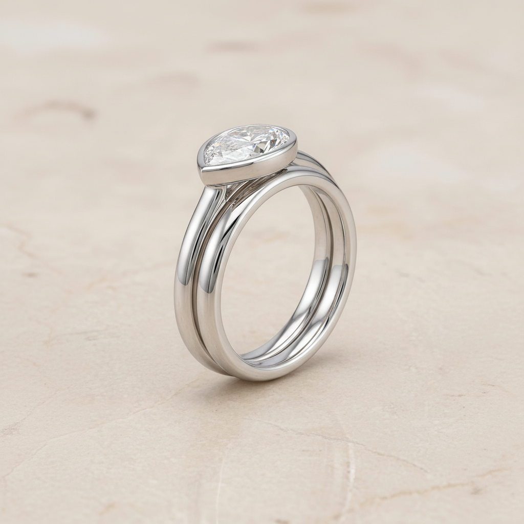 The Duran Matching Wedding Band, Pear in 18K White Gold