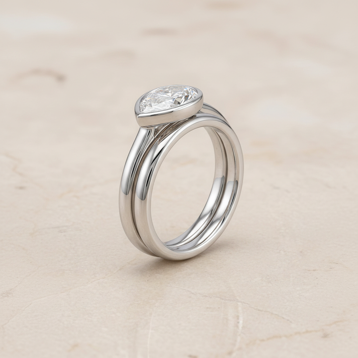 The Duran Matching Wedding Band, Pear in 18K White Gold | RockHer