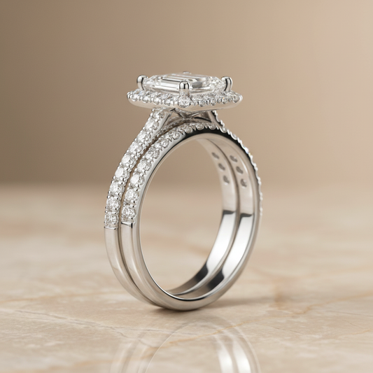 The Dylan Matching Wedding Band, Emerald in Platinum