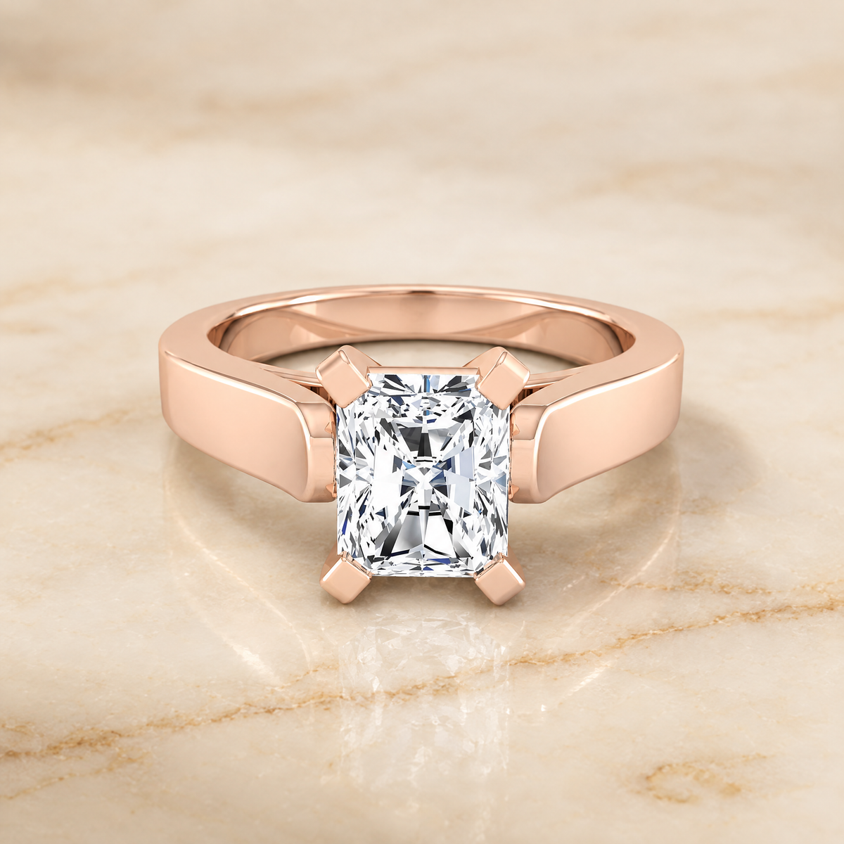 The Charlotte Cathedral Squared Edge Solitaire Radiant Cut Engagement Ring Setting in 14K Rose Gold
