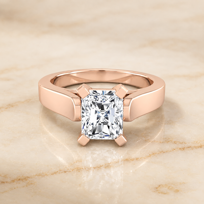 The Charlotte Cathedral Squared Edge Solitaire Radiant Cut Engagement Ring Setting in 14K Rose Gold