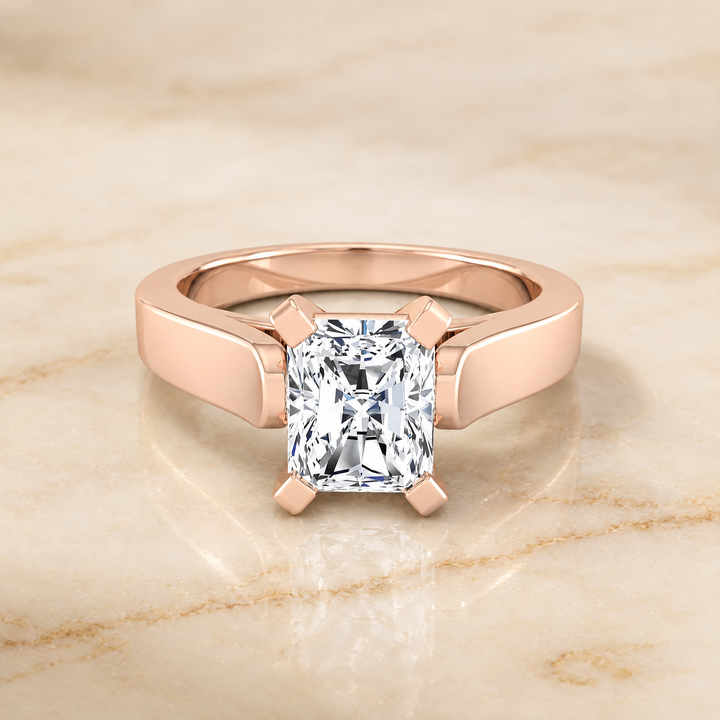 The Charlotte Cathedral Squared Edge Solitaire Radiant Cut Engagement Ring Setting in 14K Rose Gold