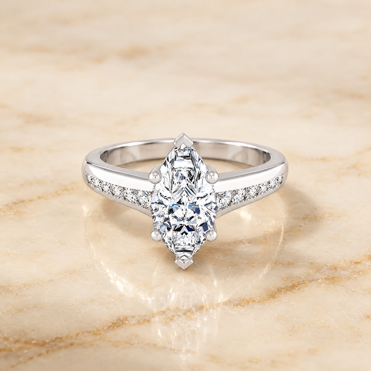 The Stevie Contemporary Channel Marquise Engagement Ring Setting in 18K White Gold