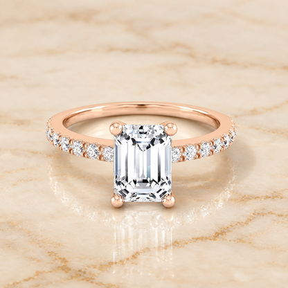 The Norah Classic Linear French Pavé Emerald Cut Engagement Ring Setting in 14K Rose Gold
