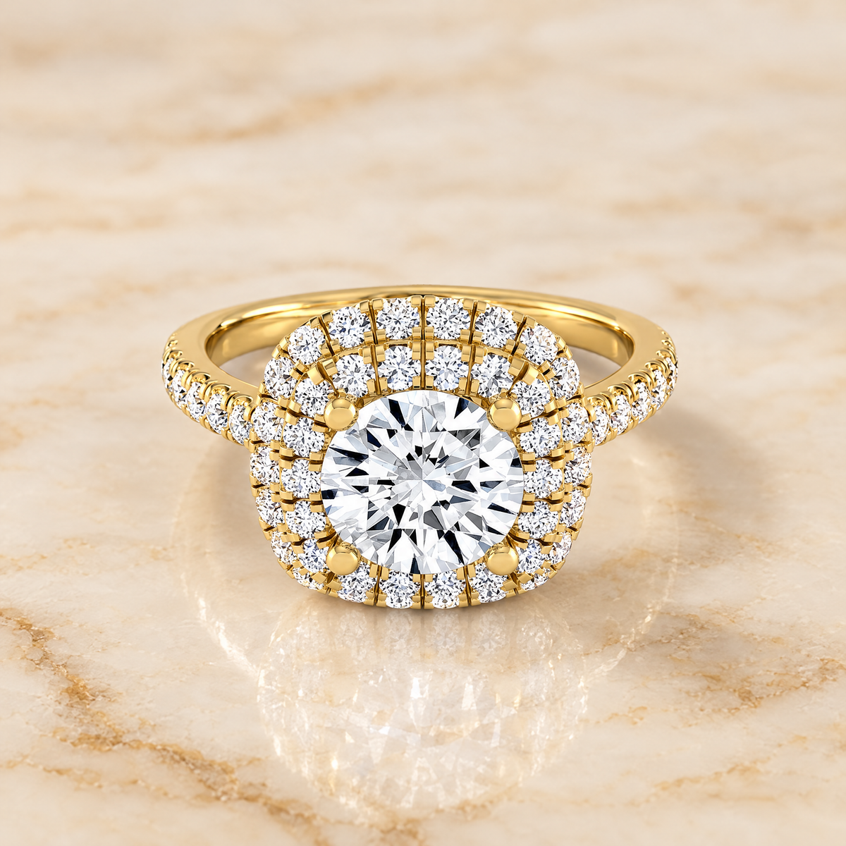 The Medley Double Halo Round Engagement Ring Setting in 18K Yellow Gold