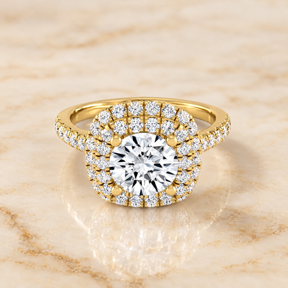 The Medley Double Halo Round Engagement Ring Setting in 18K Yellow Gold
