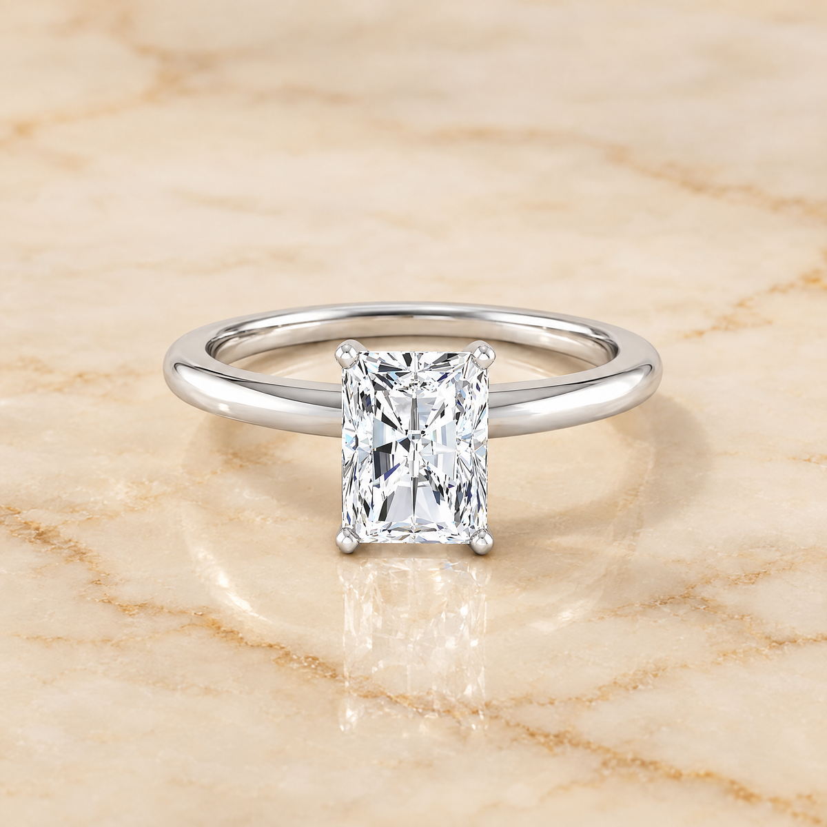The Floria Comfort Fit Claw Prong Solitaire Radiant Cut Engagement Ring Setting in Platinum
