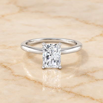The Floria Comfort Fit Claw Prong Solitaire Radiant Cut Engagement Ring Setting in Platinum