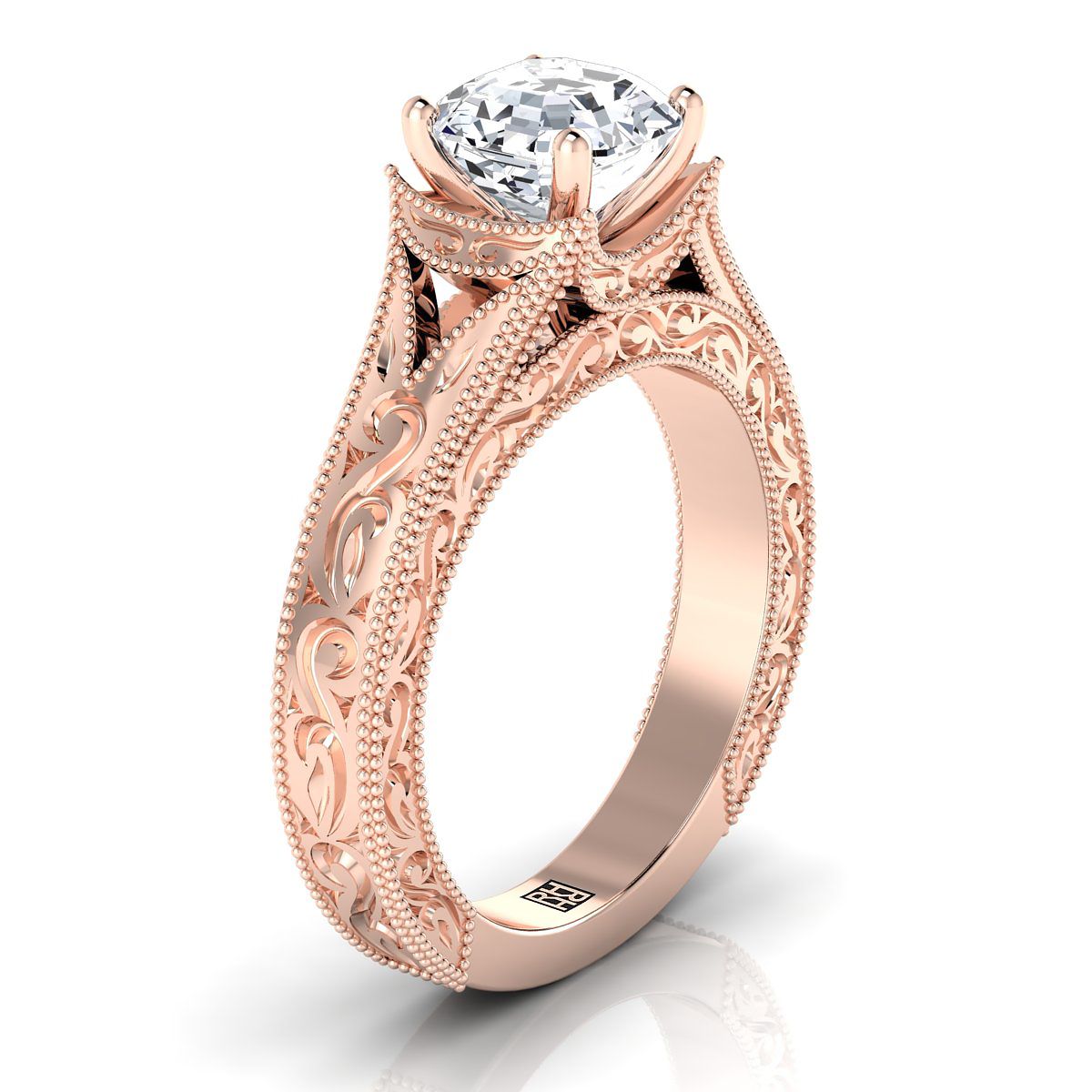 Select Vintage Solitaire Cut styling on The Janis asscher engagement ring setting | RockHer