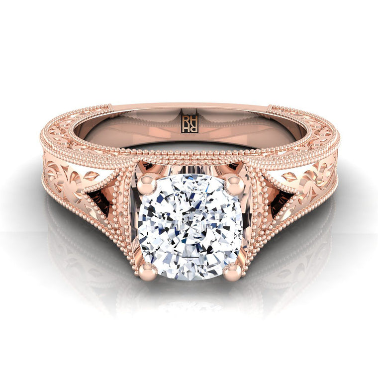 The Janis Select Vintage Solitaire Cushion Cut Lab Diamond Engagement Ring in 14K Rose Gold