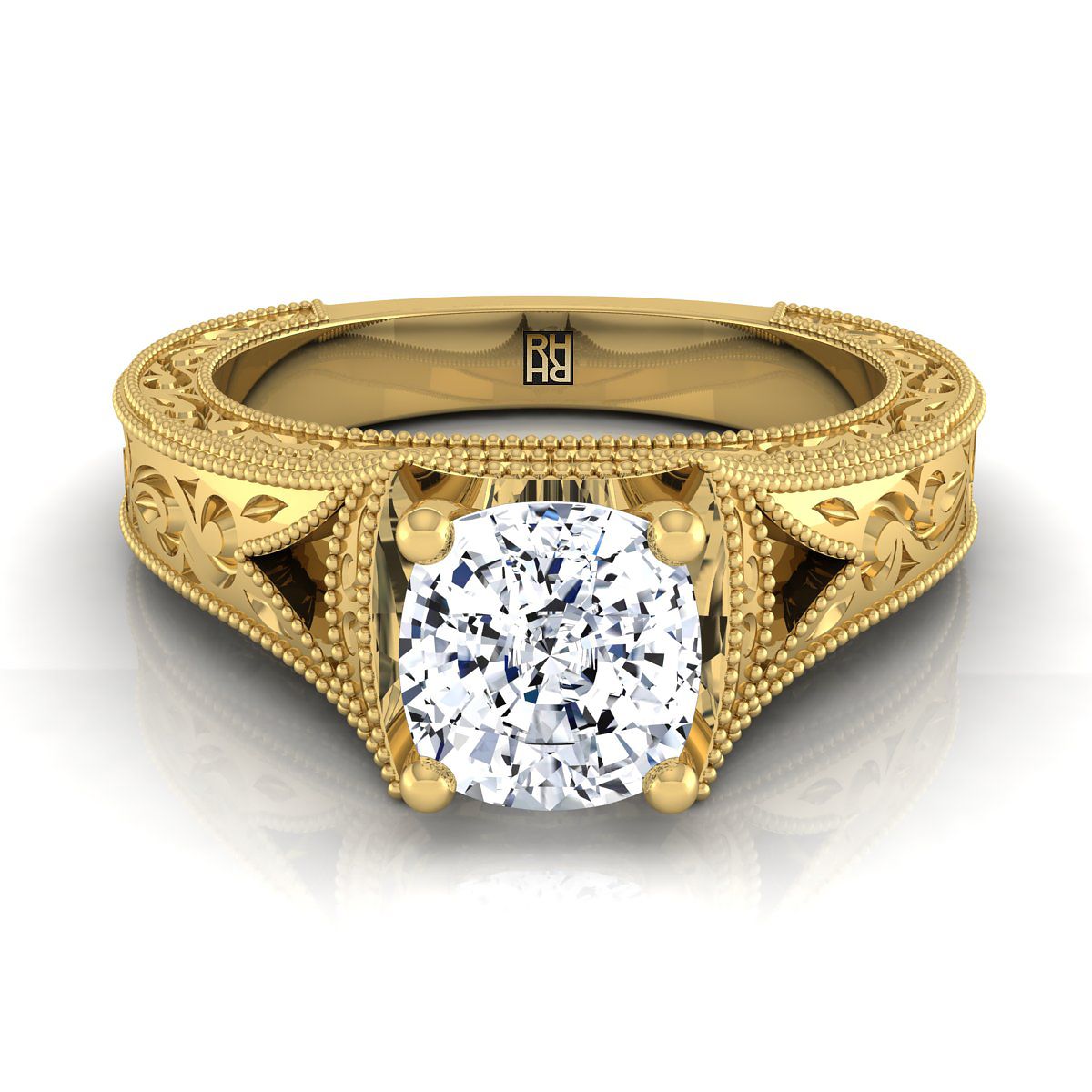 Janis Select Vintage Solitaire Cushion Cut Lab Diamond Engagement Ring in 18K Yellow Gold | RockHer