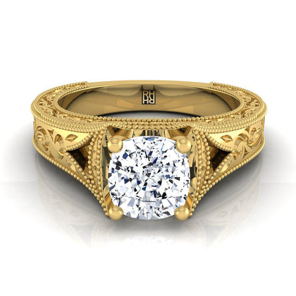 Janis Select Vintage Solitaire Cushion Cut Lab Diamond Engagement Ring in 18K Yellow Gold | RockHer