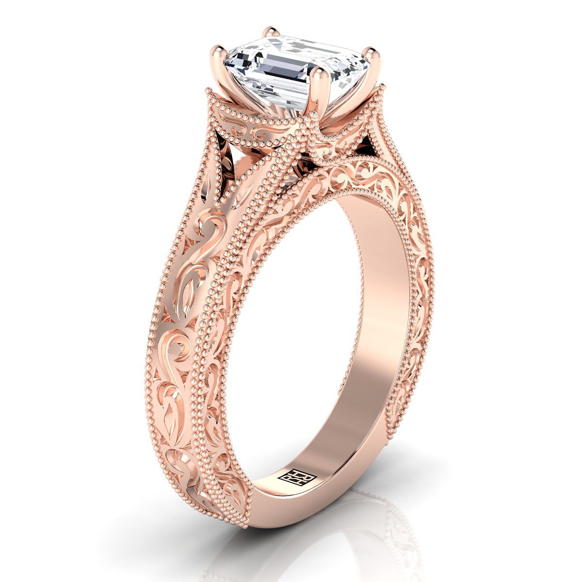 Select Vintage Solitaire Cut styling on The Janis emerald engagement ring setting | RockHer