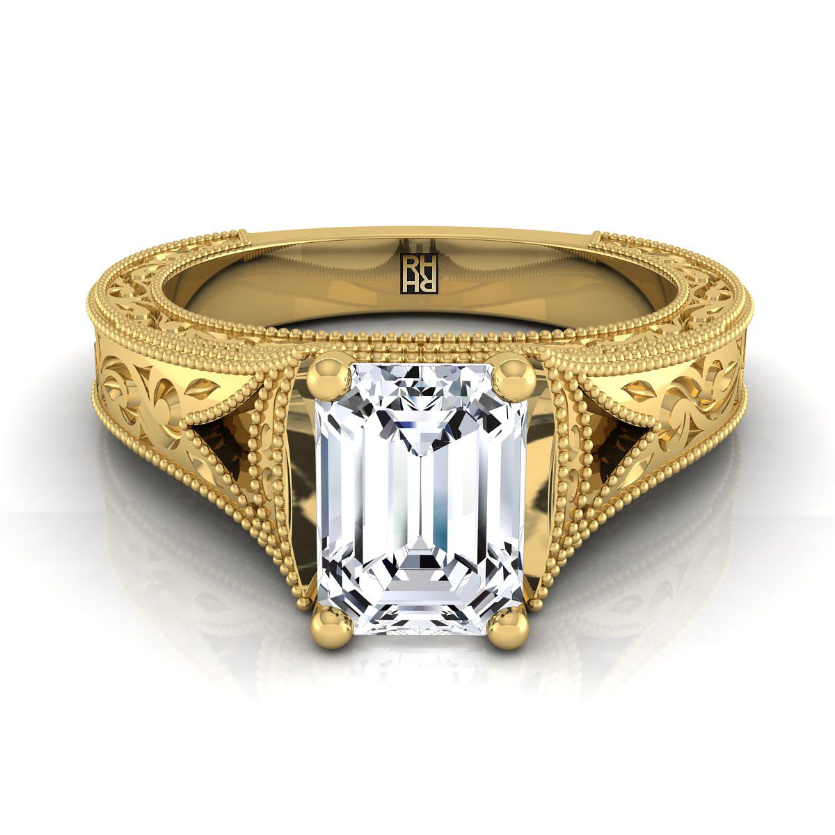 Janis Select Vintage Solitaire Emerald Cut Lab Diamond Engagement Ring in 18K Yellow Gold | RockHer