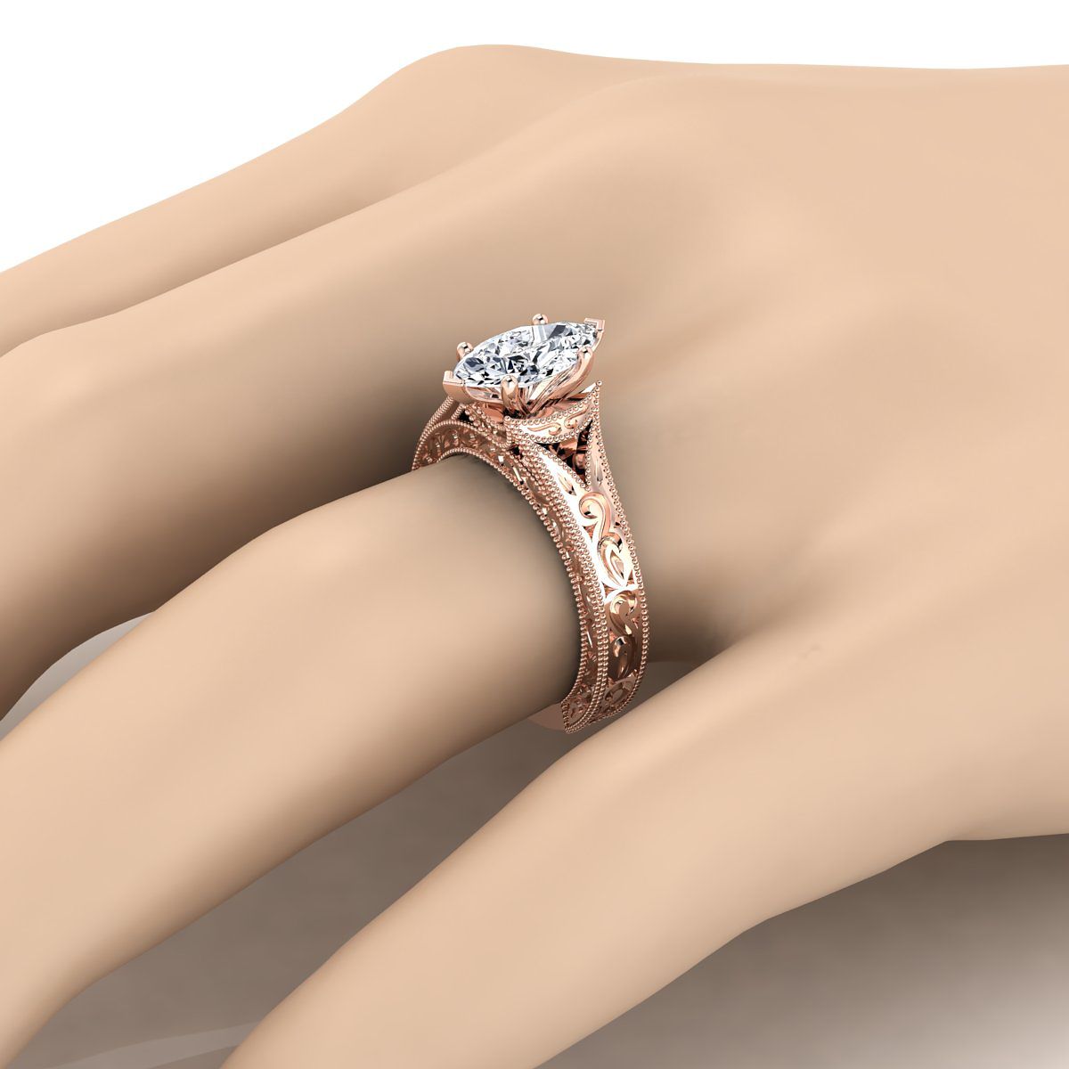 The Janis engagement ring setting in 14K Rose Gold, select vintage solitaire design | RockHer