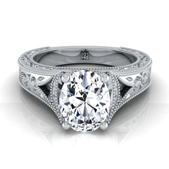 Hand-Engraved Milgrain Vintage Solitaire Oval, in Platinum, prong setting | RockHer