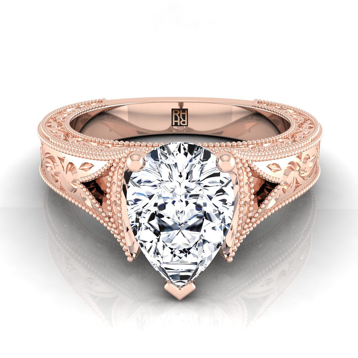 The Janis pear engagement ring setting in 14K Rose Gold | RockHer