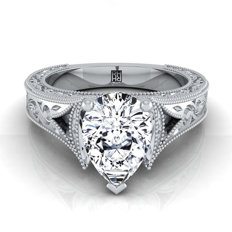 The Janis Select Vintage Solitaire Pear Lab Diamond Engagement Ring in 18K White Gold