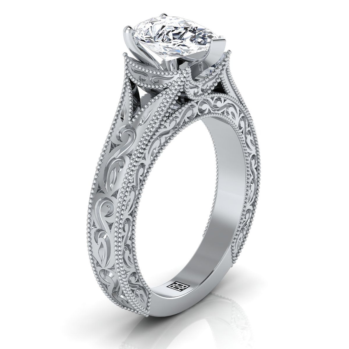 Select Vintage Solitaire styling on The Janis pear engagement ring setting | RockHer