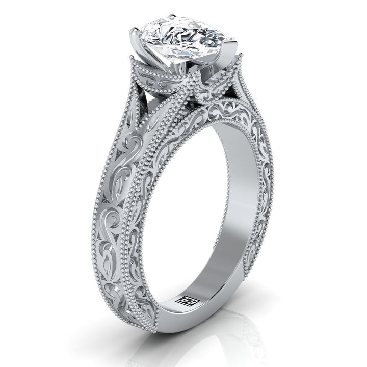 The Janis Select Vintage Solitaire Engagement Ring with Lab Diamond in 18K White Gold - view 2