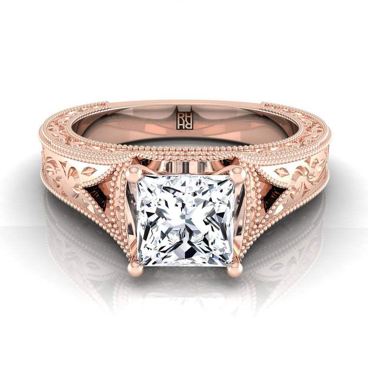 The Janis Select Vintage Solitaire Princess Cut Lab Diamond Engagement Ring in 14K Rose Gold