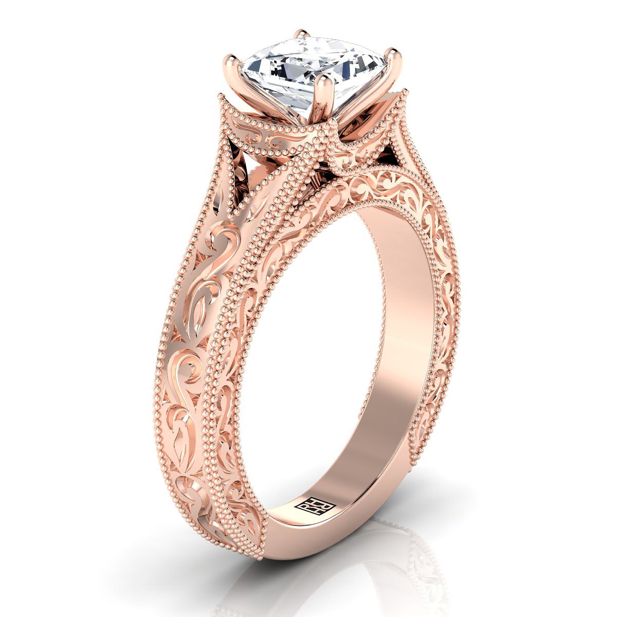 Select Vintage Solitaire styling on The Janis princess engagement ring setting | RockHer