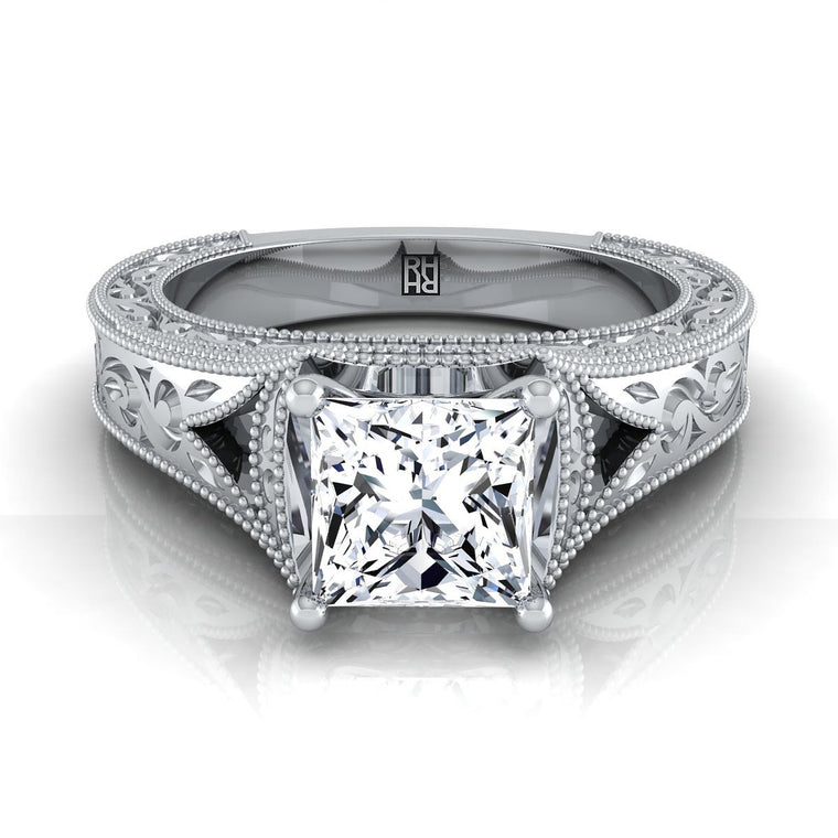 The Janis Select Vintage Solitaire Princess Cut Lab Diamond Engagement Ring in Platinum