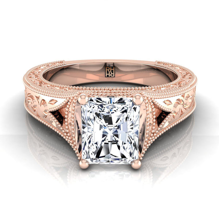 The Janis Select Vintage Solitaire Radiant Cut Lab Diamond Engagement Ring in 14K Rose Gold
