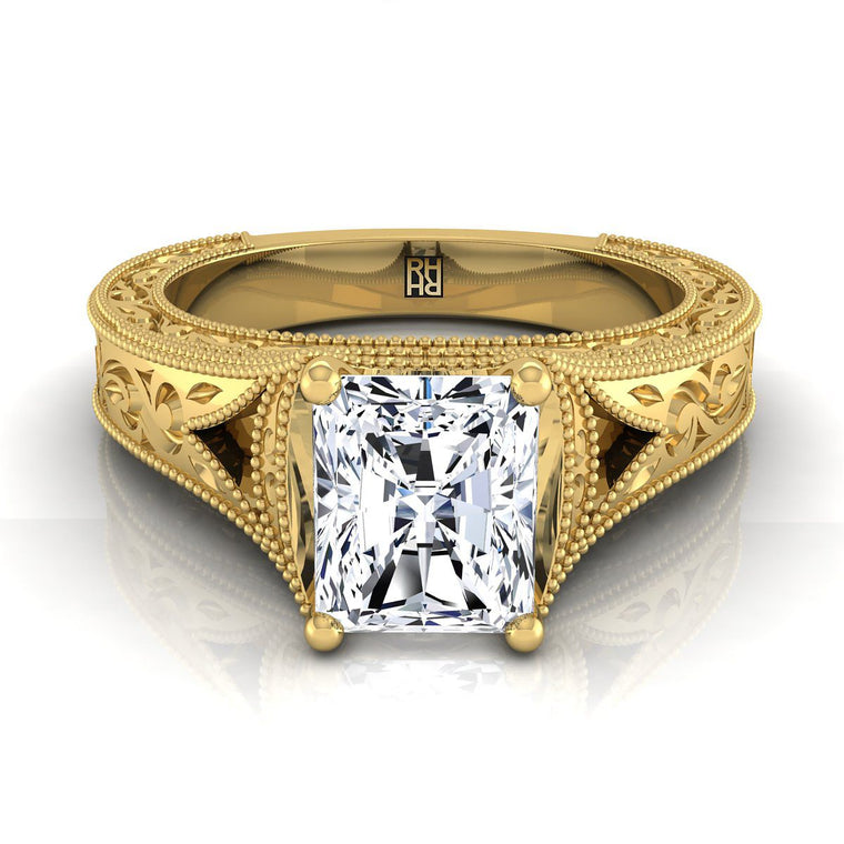 The Janis Select Vintage Solitaire Radiant Cut Lab Diamond Engagement Ring in 18K Yellow Gold