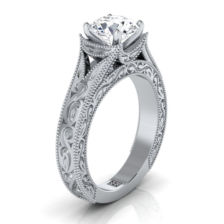 Janis Select Vintage Solitaire Round Lab Diamond Engagement Ring in 18K White Gold | RockHer