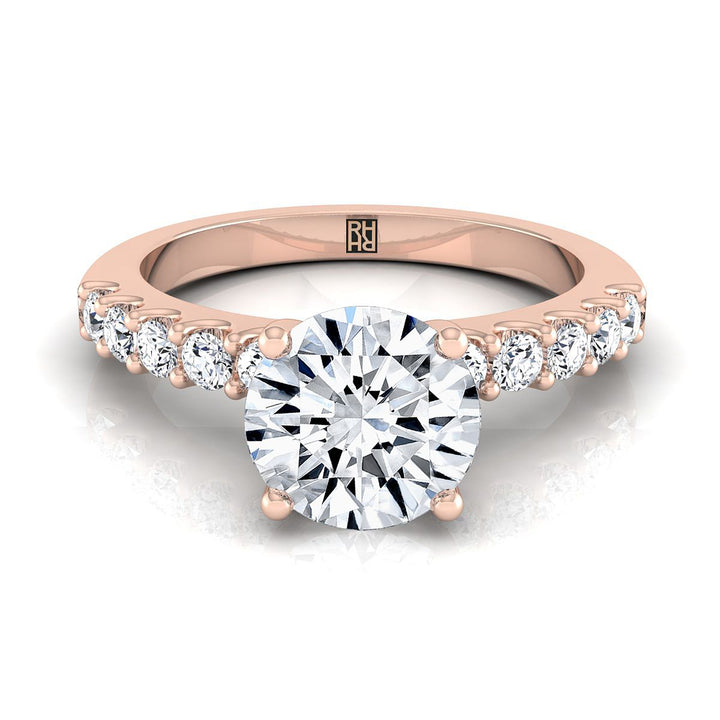 Round Brilliant, Classic Shared Prong Linear Pavé, in 14K Rose Gold – view 8 | RockHer