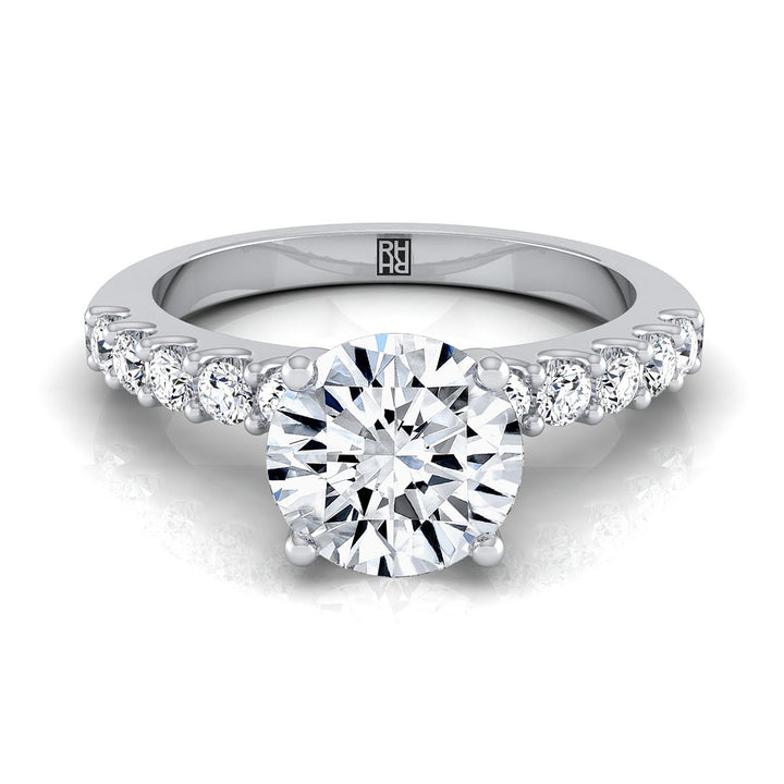 Round Brilliant, Classic Shared Prong Linear Pavé, in Platinum – view 8 | RockHer