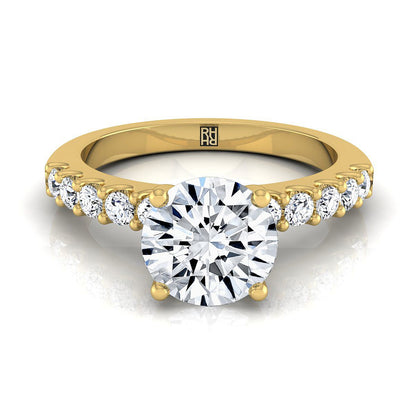Round Brilliant, Classic Shared Prong Linear Pavé, in 18K Yellow Gold – view 8 | RockHer