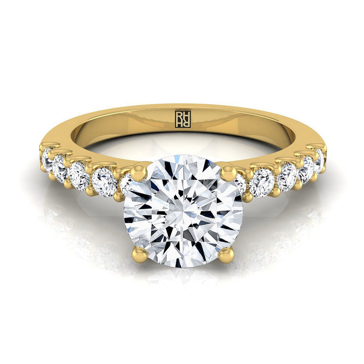 Round Brilliant, Classic Shared Prong Linear Pavé, in 18K Yellow Gold – view 8 | RockHer