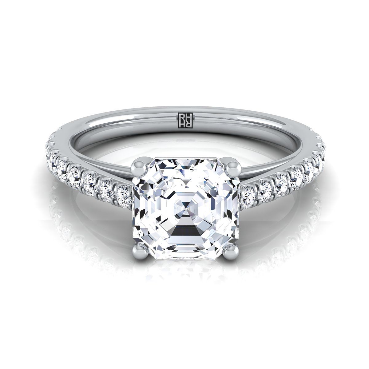 Donna Select Cathedral Asscher Cut Lab Diamond Engagement Ring in 18K White Gold | RockHer