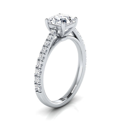 Cathedral French Pavé Solitaire Asscher, in 18K White Gold, pave setting – side profile | RockHer