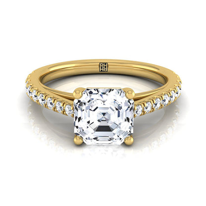 Cathedral French Pavé Solitaire Asscher, in 18K Yellow Gold, pave setting | RockHer