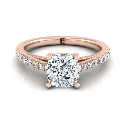 Cathedral French Pavé Solitaire Cushion, in 14K Rose Gold, pave setting | RockHer