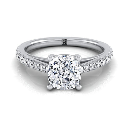 Donna Select Cathedral French Pavé Solitaire Cushion Cut Lab Diamond Engagement Ring in Platinum | RockHer