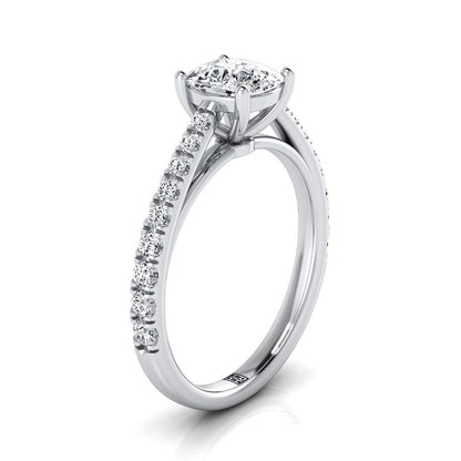 Donna Select Cathedral French Pavé Solitaire Cushion Cut Lab Diamond Engagement Ring in 14K White Gold | RockHer