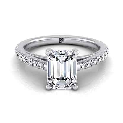 European Cut, Cathedral French Pavé Solitaire Emerald, in Platinum, pave setting | RockHer
