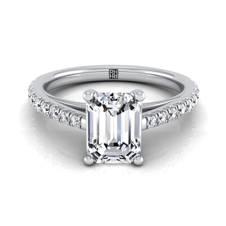 European Cut, Cathedral French Pavé Solitaire Emerald, in Platinum, pave setting | RockHer