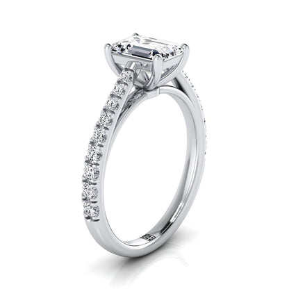 European Cut, Cathedral French Pavé Solitaire Emerald, in Platinum, pave setting – side profile | RockHer