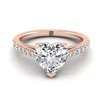 The Donna Cathedral French Pavé Solitaire Heart Engagement Ring Setting in 14K Rose Gold